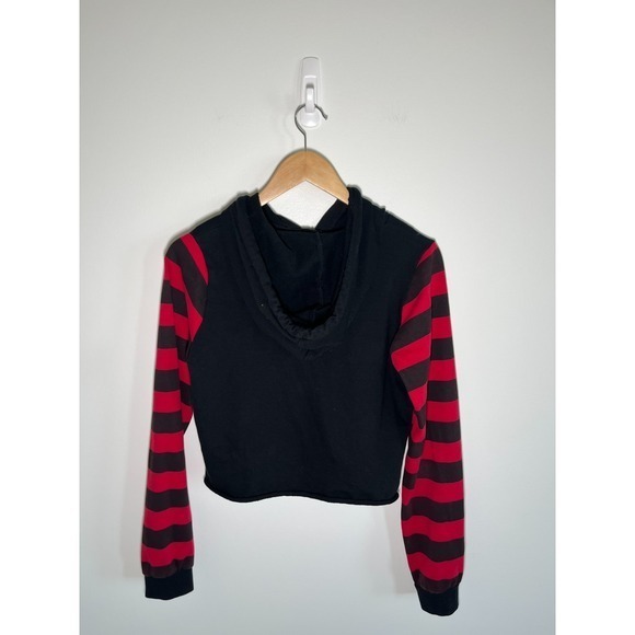 Hot Topic Hoodie Womens M Y2K Grunge Goth Emo Striped Chains Street Black Red - Picture 4 of 10